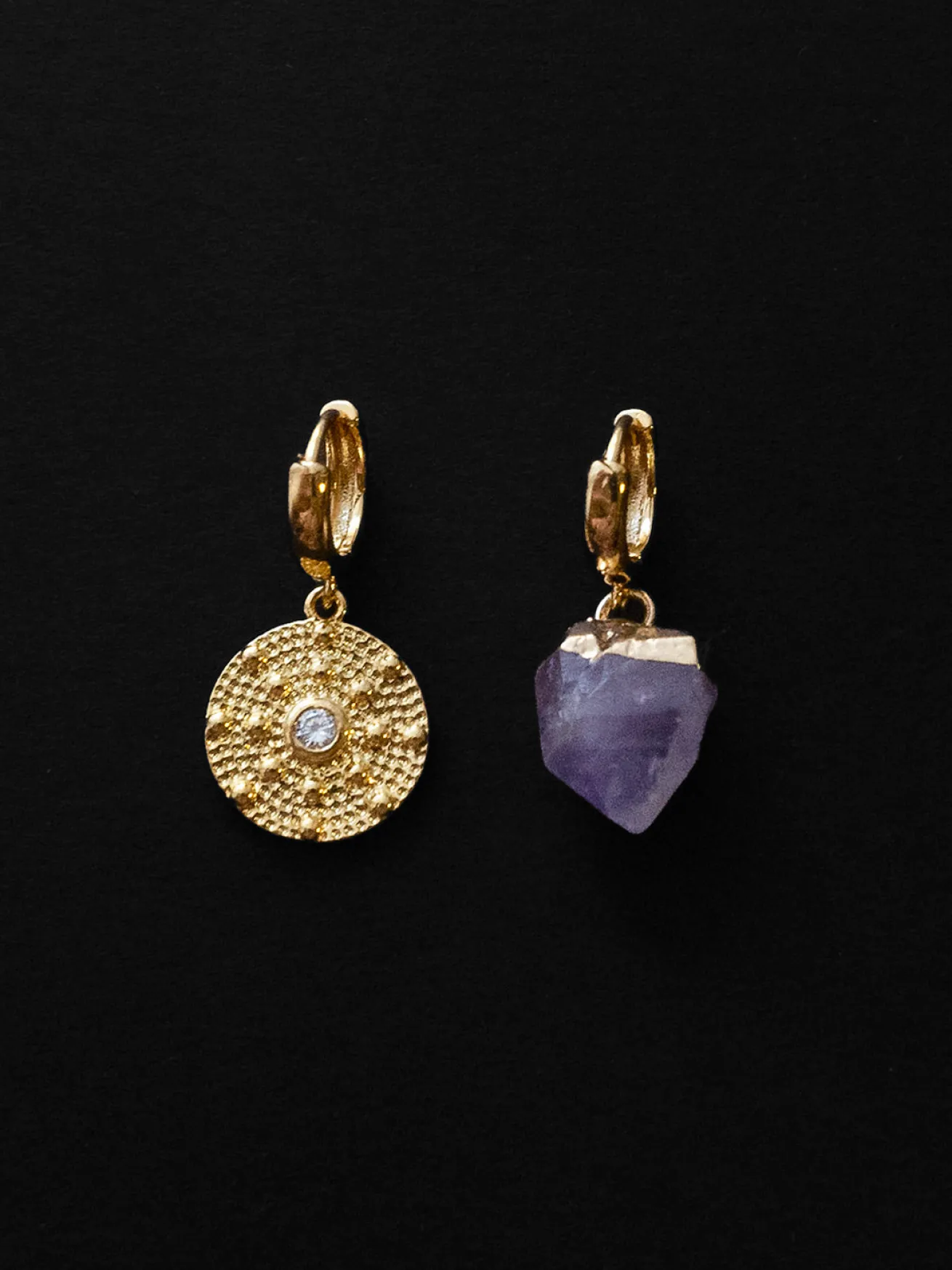 Amethyst Stone Mismatched Huggies