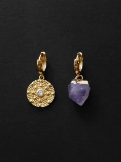 Amethyst Stone Mismatched Huggies