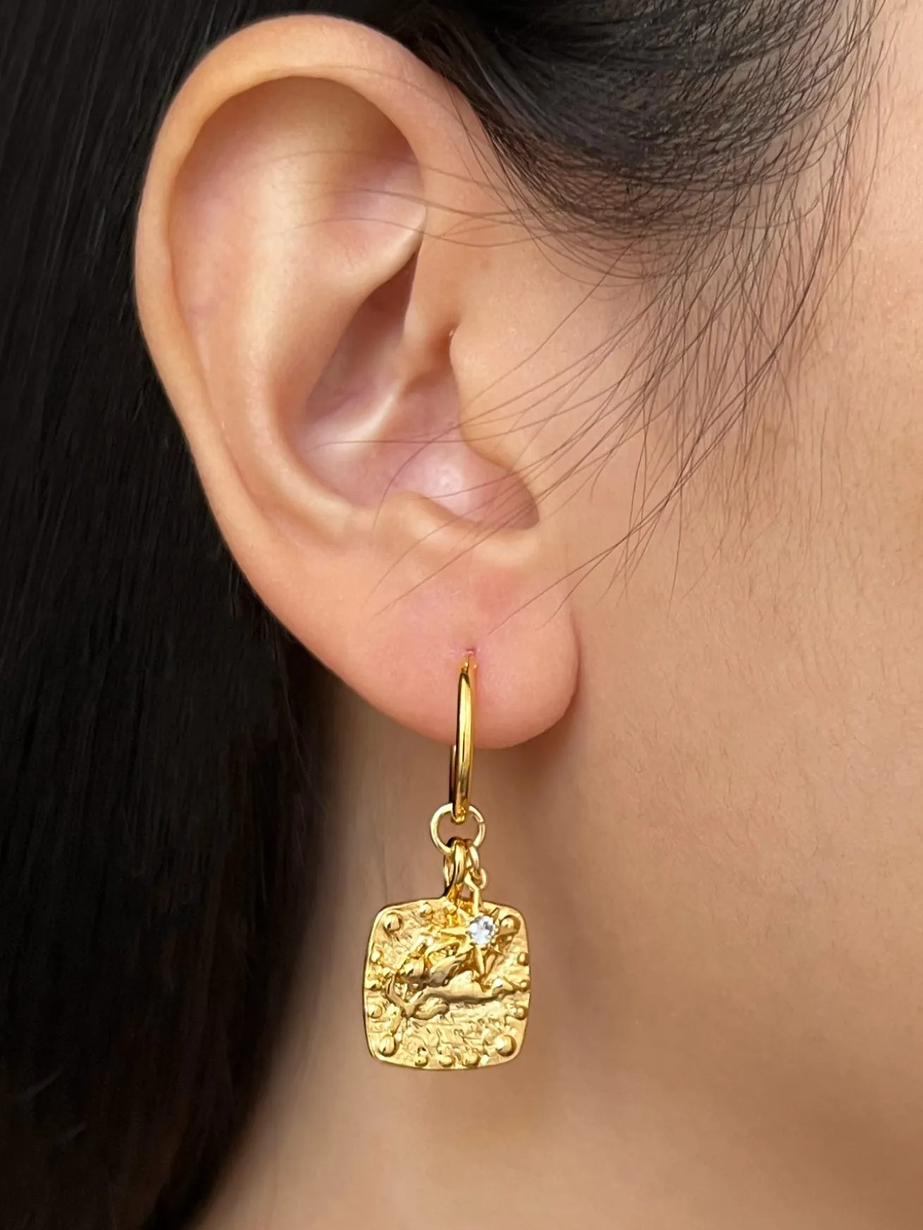 Ancient Cupid Hoops with Starburst Charms