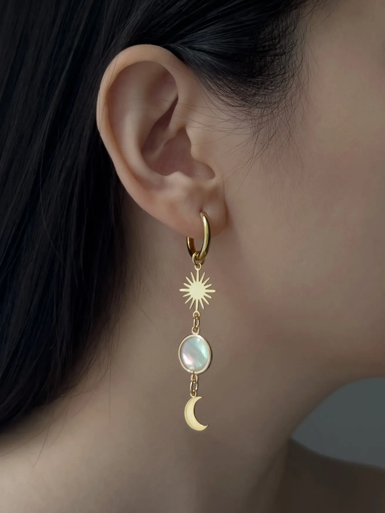 Ankh and Crescent Moon Mismatched Hoops