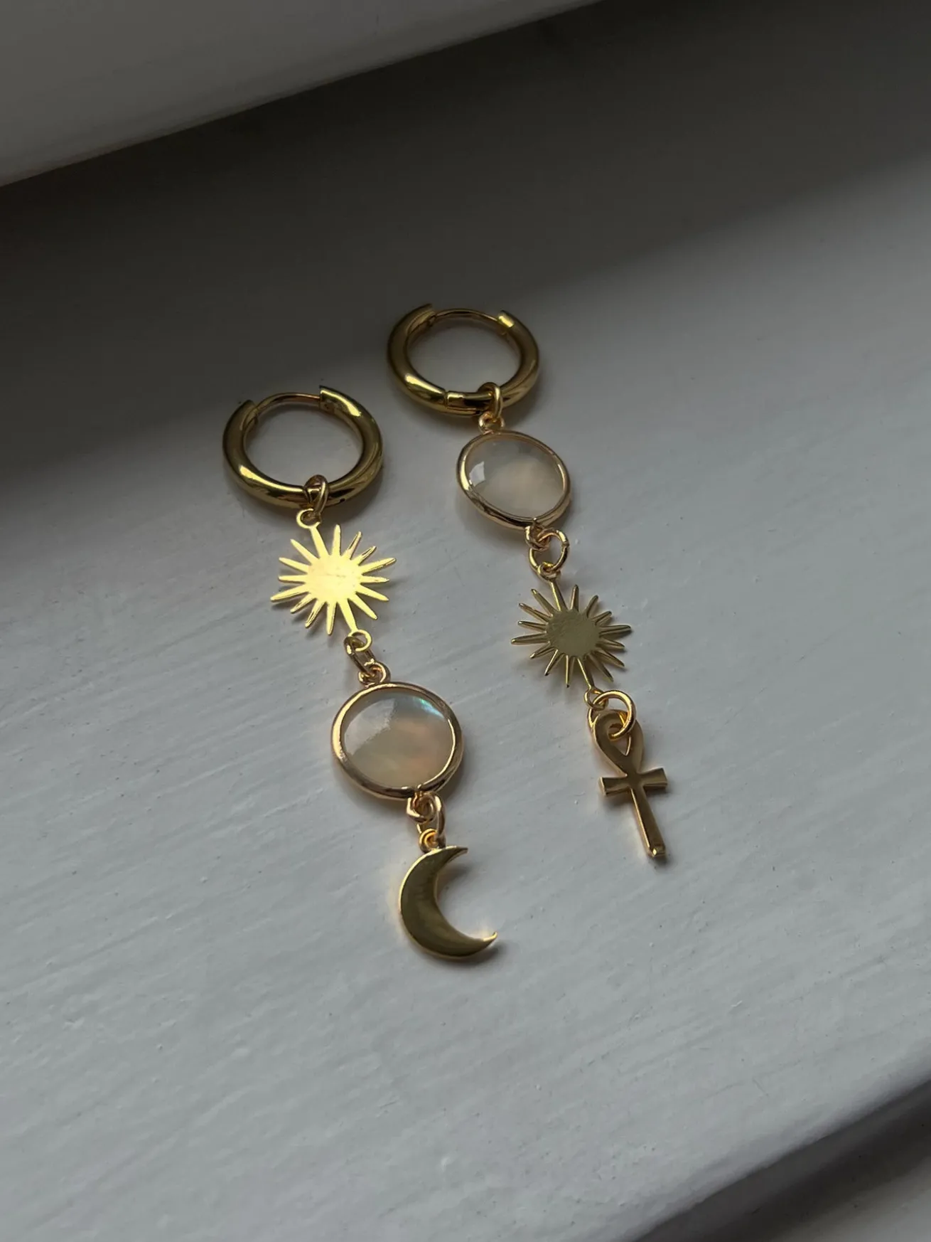 Ankh and Crescent Moon Mismatched Hoops