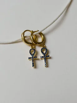 Ankh Huggies - Blue Gemstones