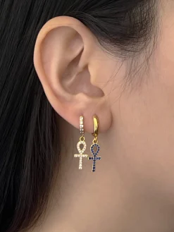 Ankh Huggies - Blue Gemstones