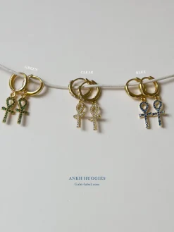 Ankh Huggies - Green Gemstones