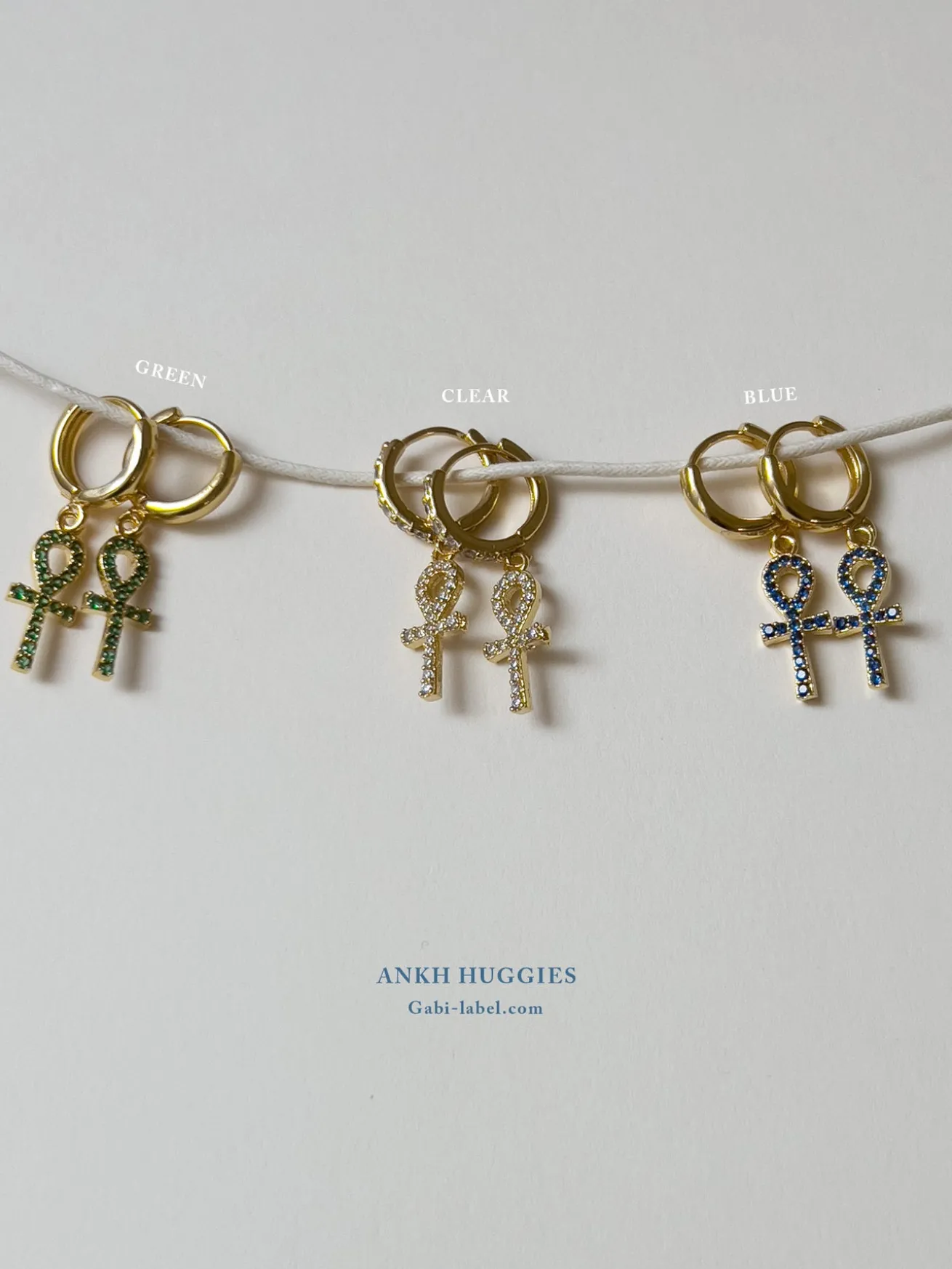 Ankh Huggies - Green Gemstones