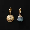 Aquamarine Stone & Scarab Mismatched Huggies