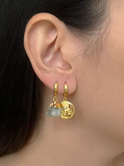 Aquamarine Stone & Scarab Mismatched Huggies