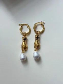 Artful Hand with Pearls Hoops