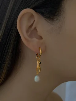 Artful Hand with Pearls Hoops