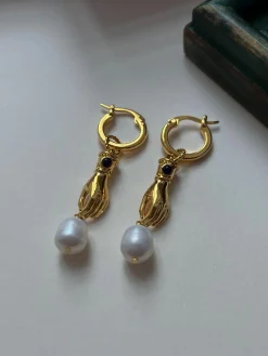 Artful Hand with Pearls Hoops