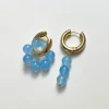Asymmetrical Hoops with Natural Stones - Blue
