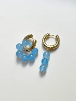 Asymmetrical Hoops with Natural Stones - Blue
