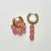 Asymmetrical Hoops with Natural Stones - Pink