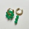 Asymmetrical Hoops with Natural Stones - Green