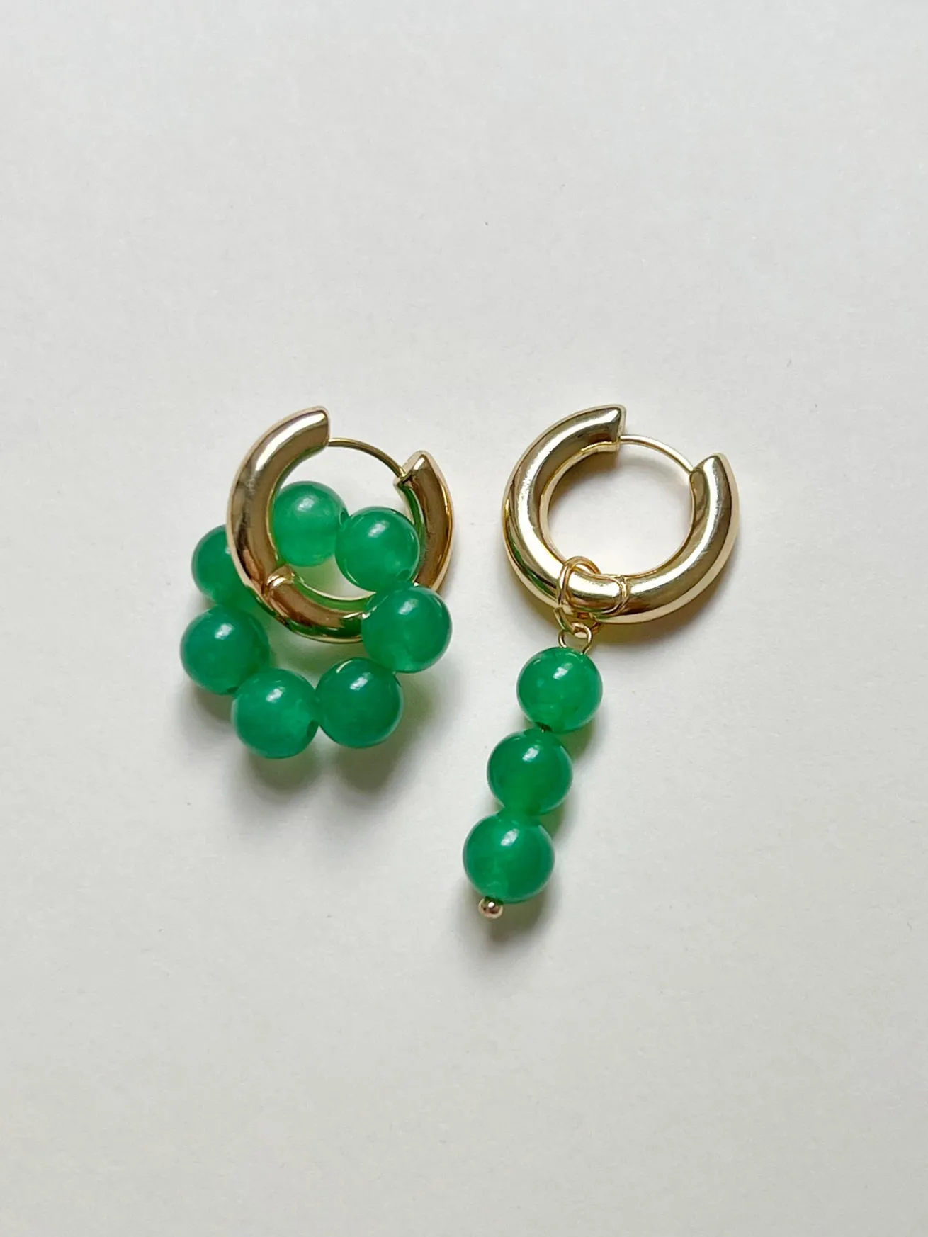 Asymmetrical Hoops with Natural Stones - Green