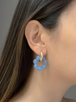 Asymmetrical Hoops with Natural Stones - Blue