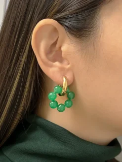 Asymmetrical Hoops with Natural Stones - Green