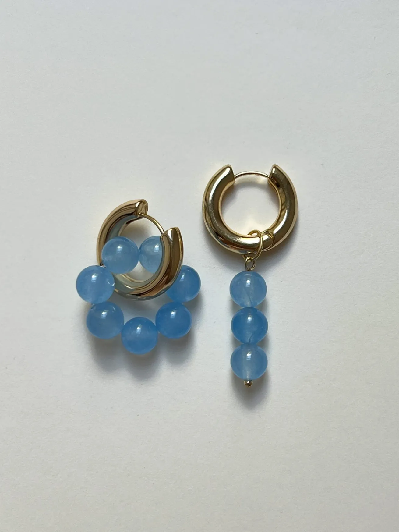 Asymmetrical Hoops with Natural Stones - Blue