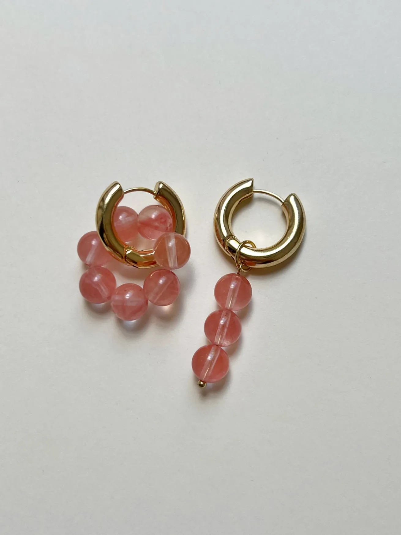 Asymmetrical Hoops with Natural Stones - Pink