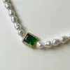 Baroque Pearl Necklace with Emerald Gemstone