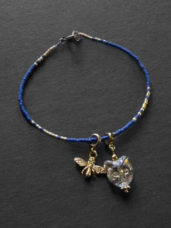Beaded Bracelet Dark Blue - Cat, Bee