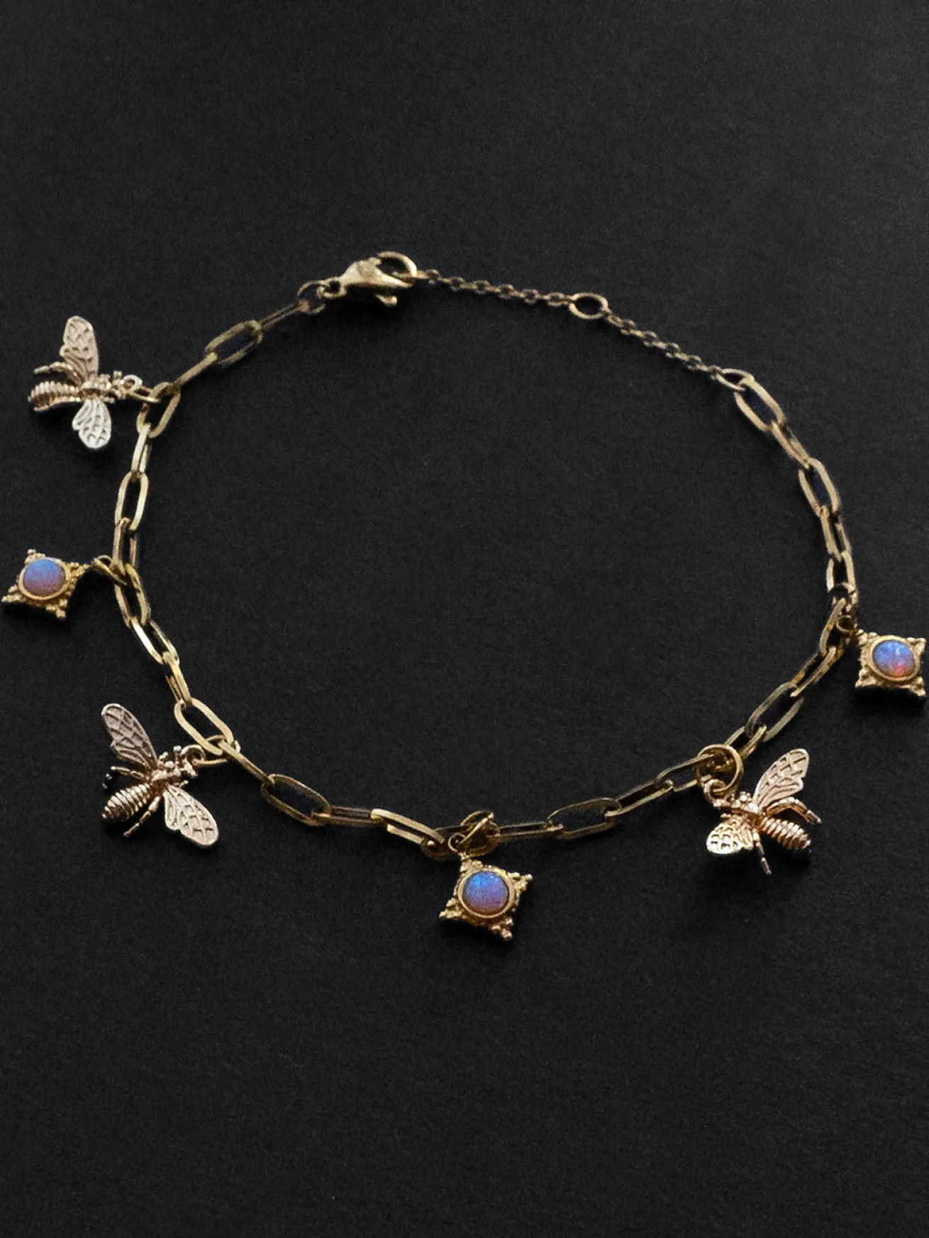 Bee & Opal Charm Bracelet - Periwinkle Blue
