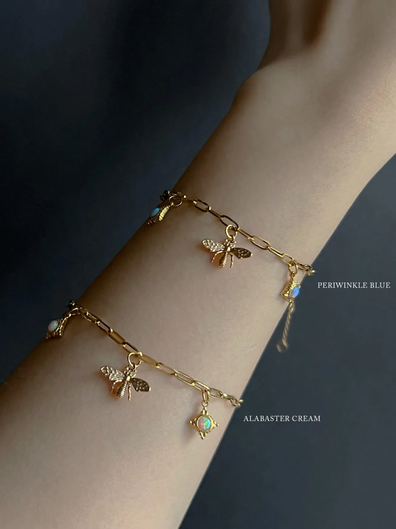 Bee & Opal Charm Bracelet - Periwinkle Blue