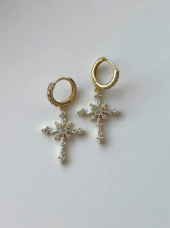 Belief Cross Pavé Huggie Hoops