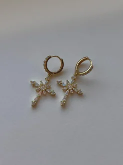 Belief Cross Pavé Huggie Hoops