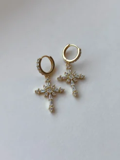 Belief Cross Pavé Huggie Hoops