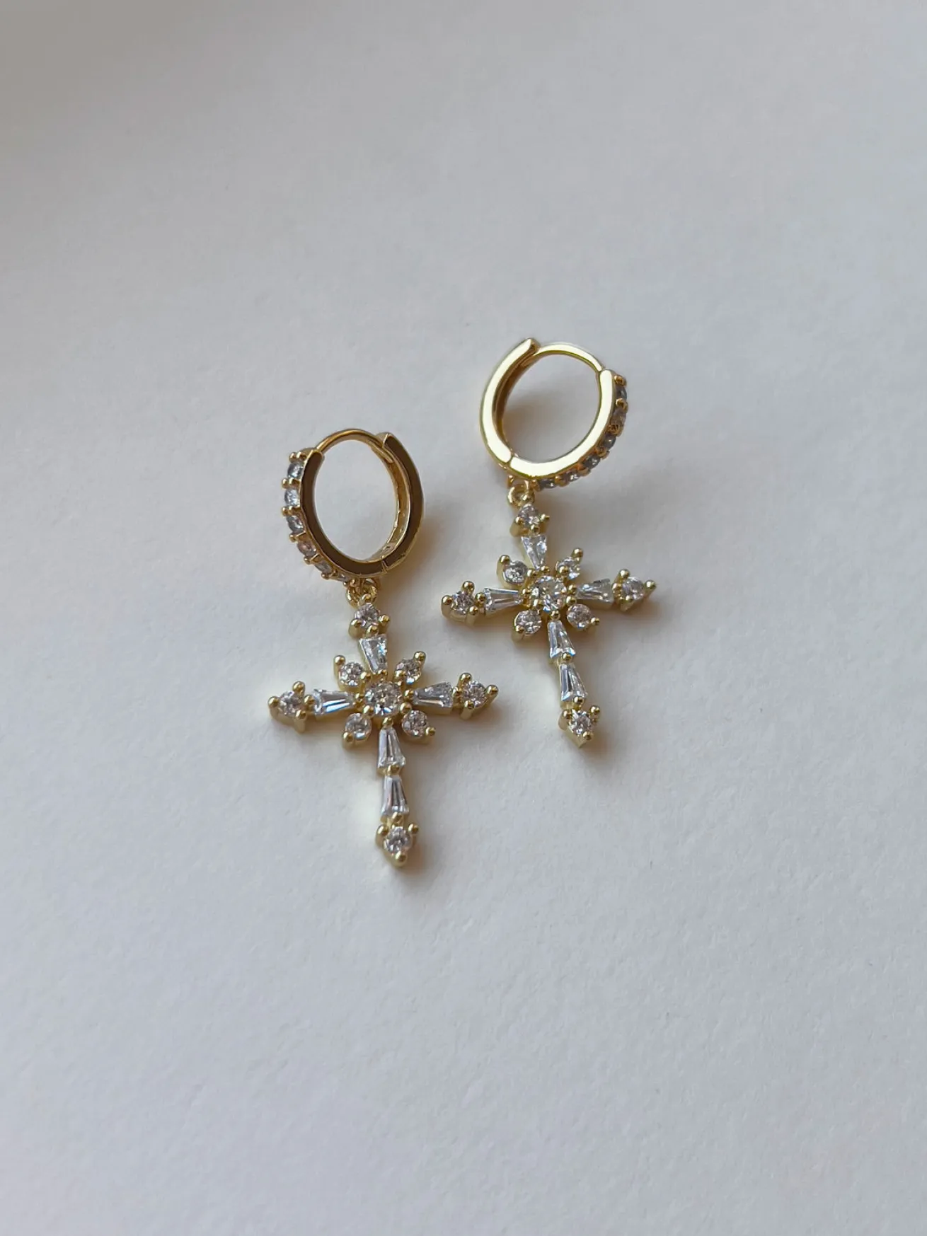 Belief Cross Pavé Huggie Hoops