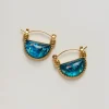 Blue Sea Marble Petite Hoops
