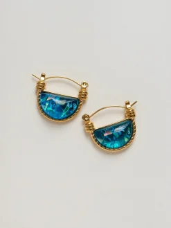 Blue Sea Marble Petite Hoops