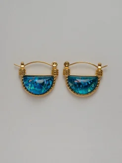 Blue Sea Marble Petite Hoops