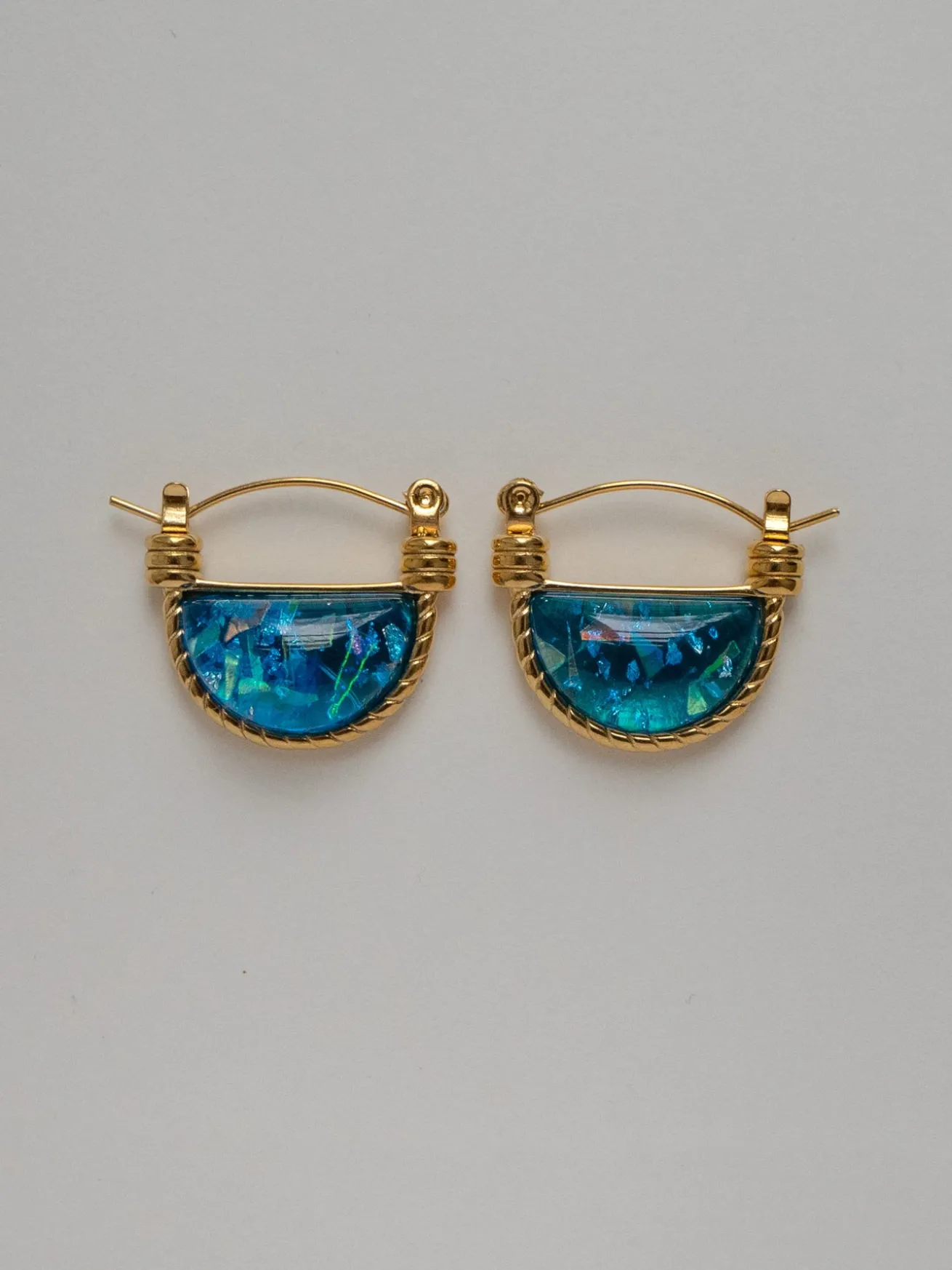 Blue Sea Marble Petite Hoops