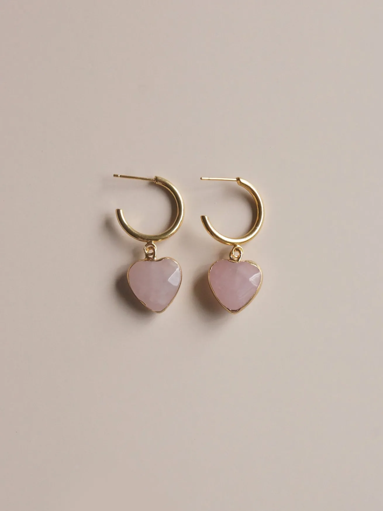 Blush Stone Heart Hoops *18K Gold-plated