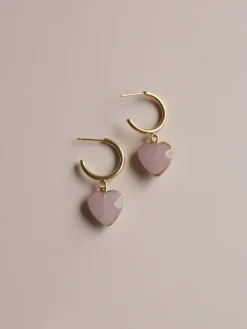 Blush Stone Heart Hoops *18K Gold-plated