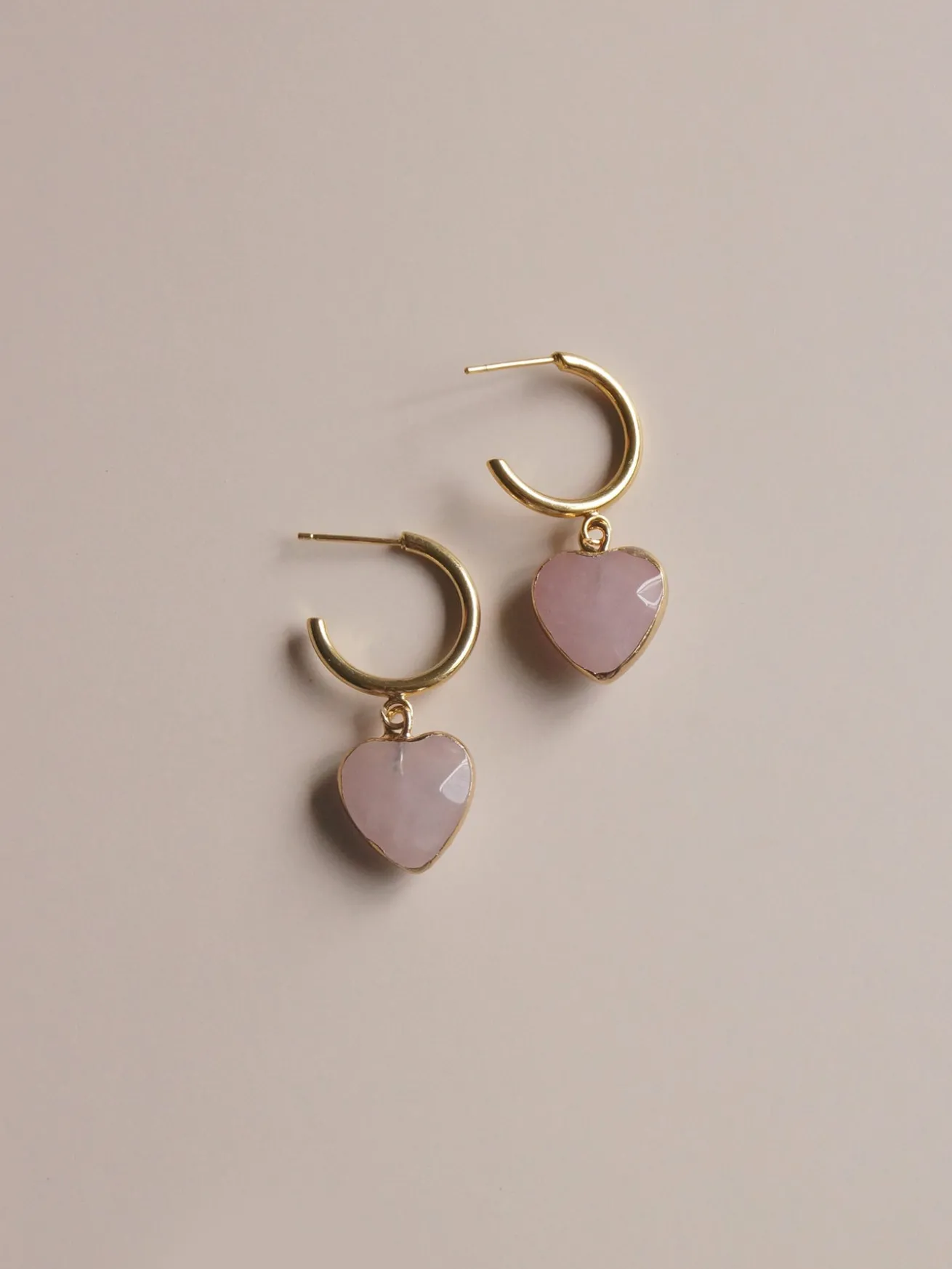 Blush Stone Heart Hoops *18K Gold-plated