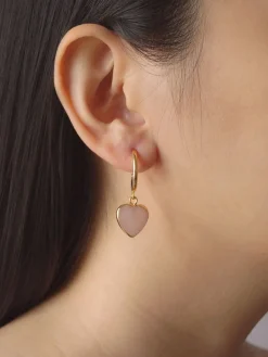 Blush Stone Heart Hoops *18K Gold-plated