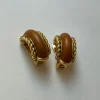 Brown Leather Gold Chain Clip-Ons (Vintage)