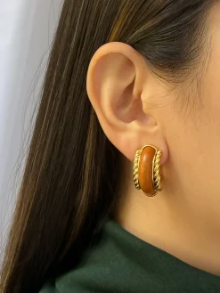 Brown Leather Gold Chain Clip-Ons (Vintage)