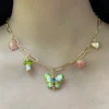 Butterfly Cloisonne Charm Necklace with Mushroom - Apple Green