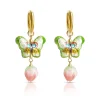 Butterfly Cloisonne Dangling Earrings - Peachy Flower Bud