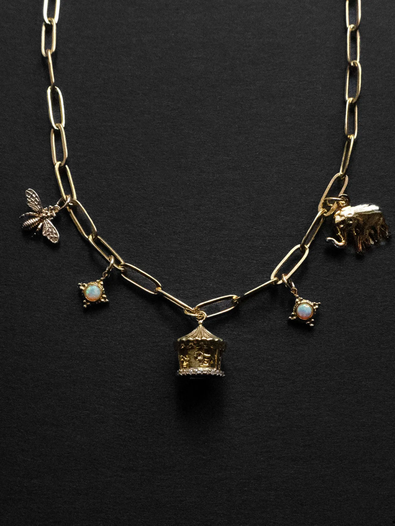 Carnival Charm Necklace - Carousel, Elephant, Bee