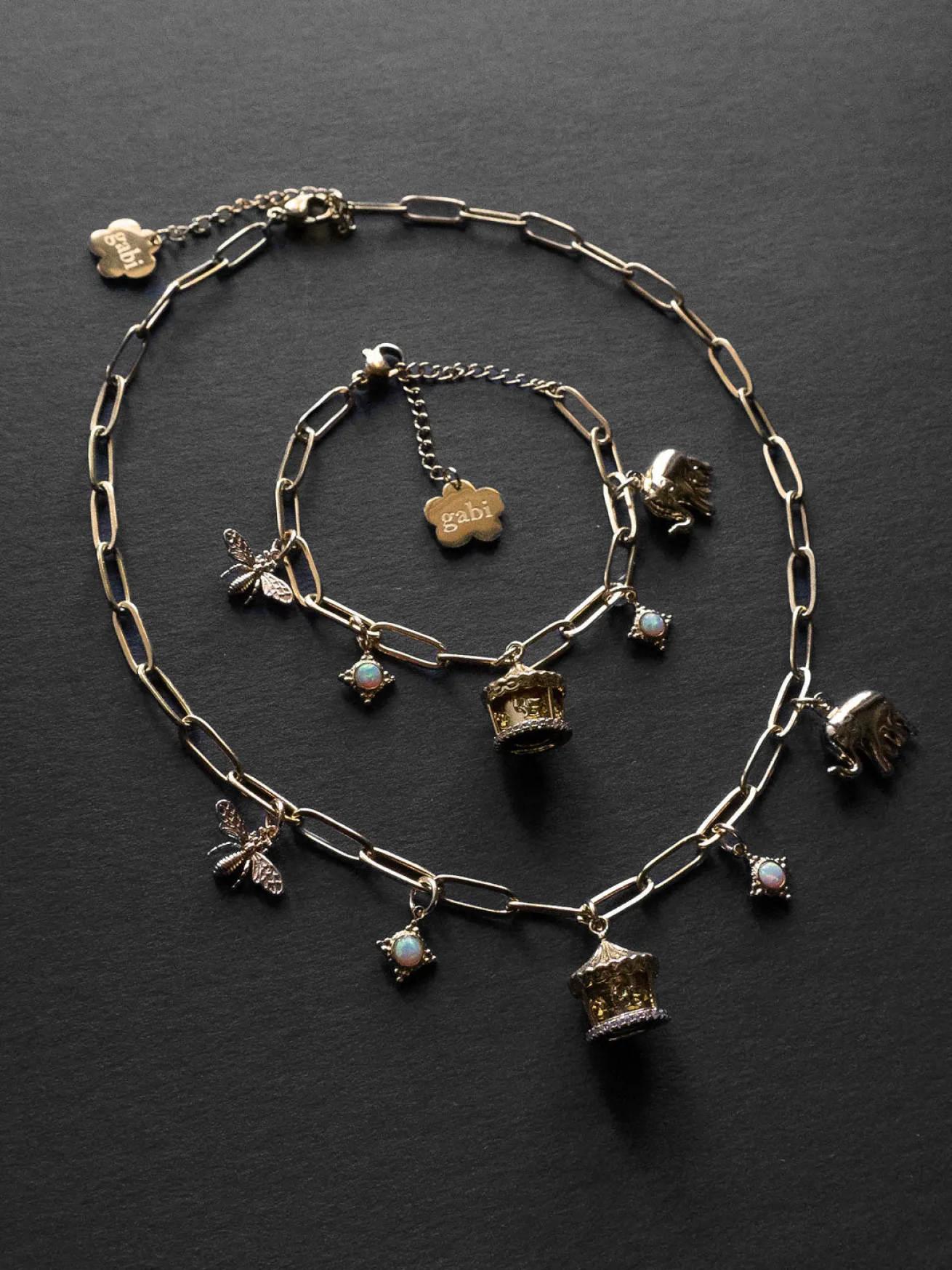 Carnival Charm Necklace - Carousel, Elephant, Bee