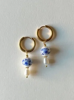 Ceramic and Pearl Hoop Earrings