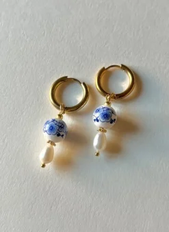 Ceramic and Pearl Hoop Earrings
