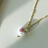 Ceramic Flower Heart Necklace - Pink