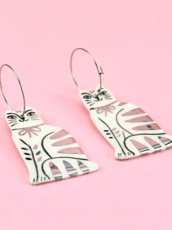 Ceramic Handpainted Cat Hoops with Stripes - Silver