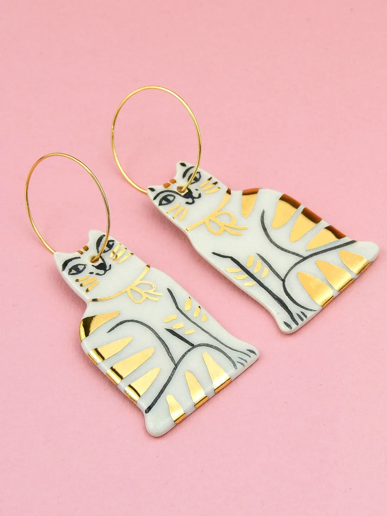 Ceramic Handpainted Cat Hoops with Stripes - Silver